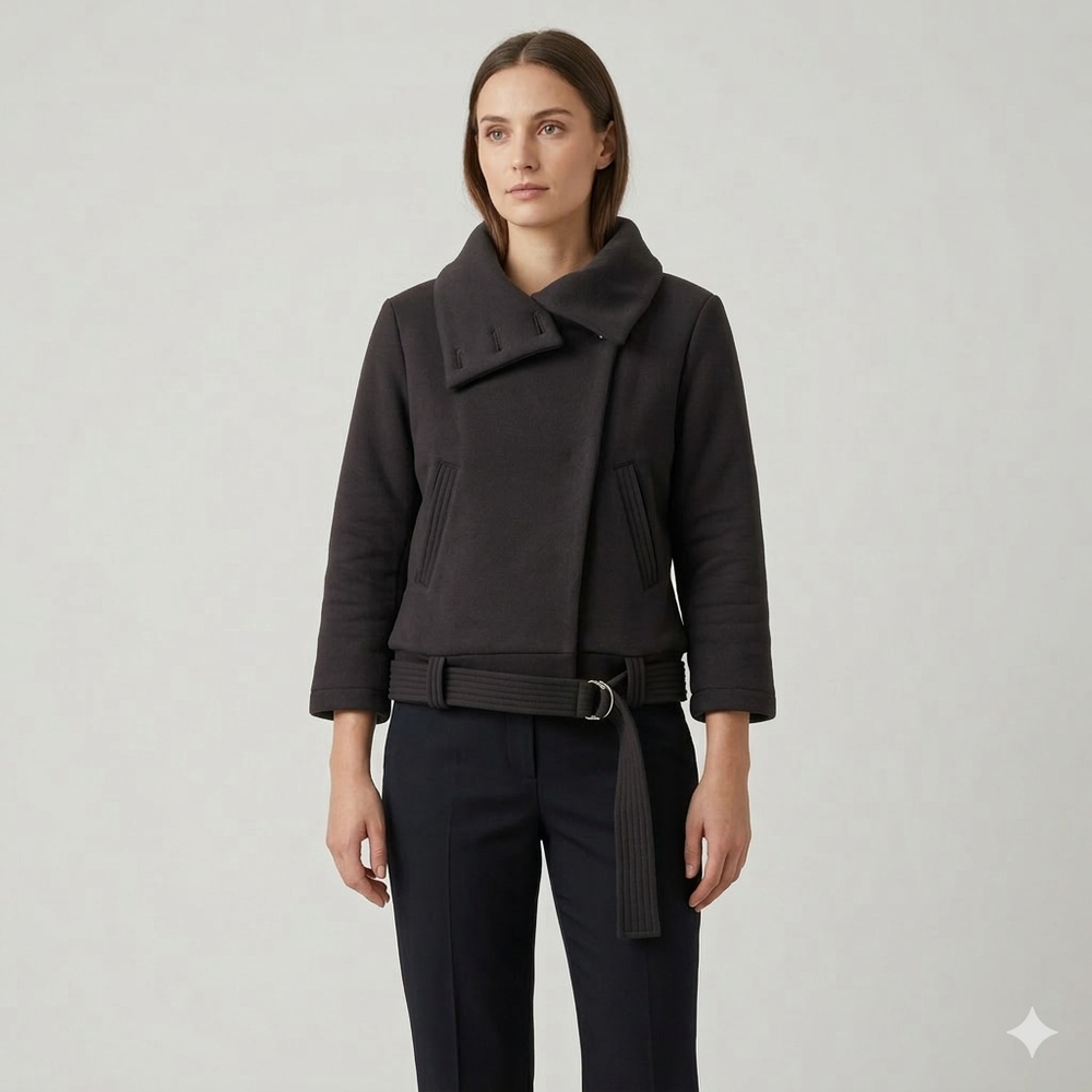 Aritzia Community Moto Knit Jacket Organic Cotton Cropped Belted Grey S Comfy